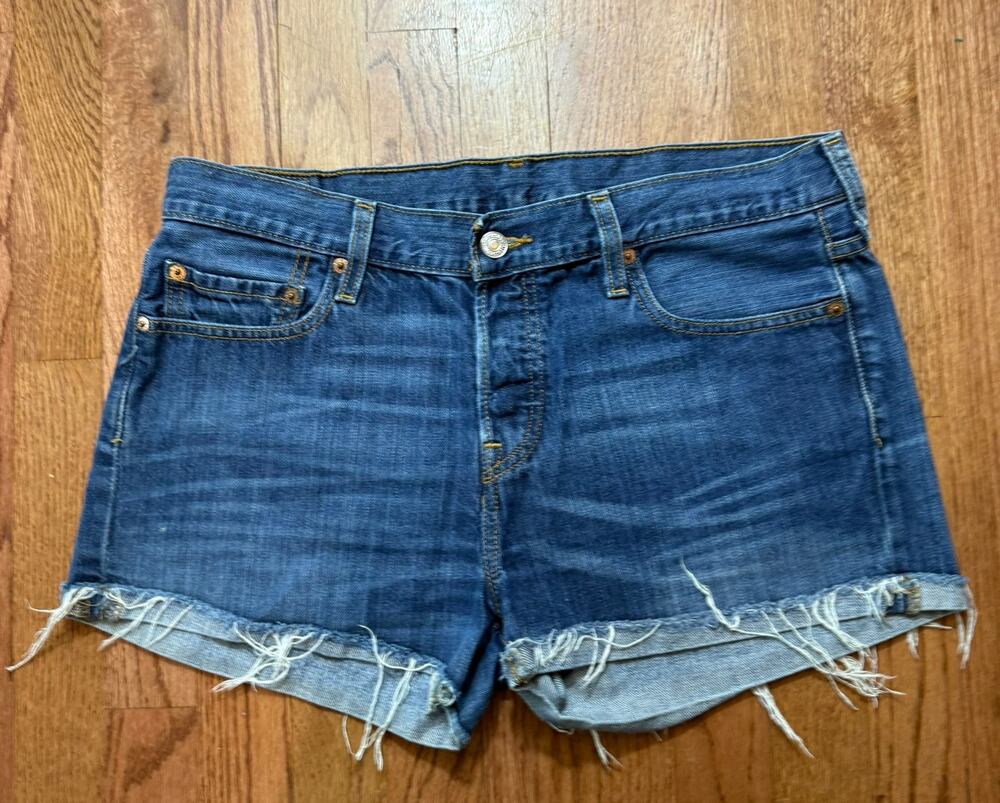 Levis 501 Denim Cut Off Shorts Womens 10 Short Blue Jean Frayed Raw Hem